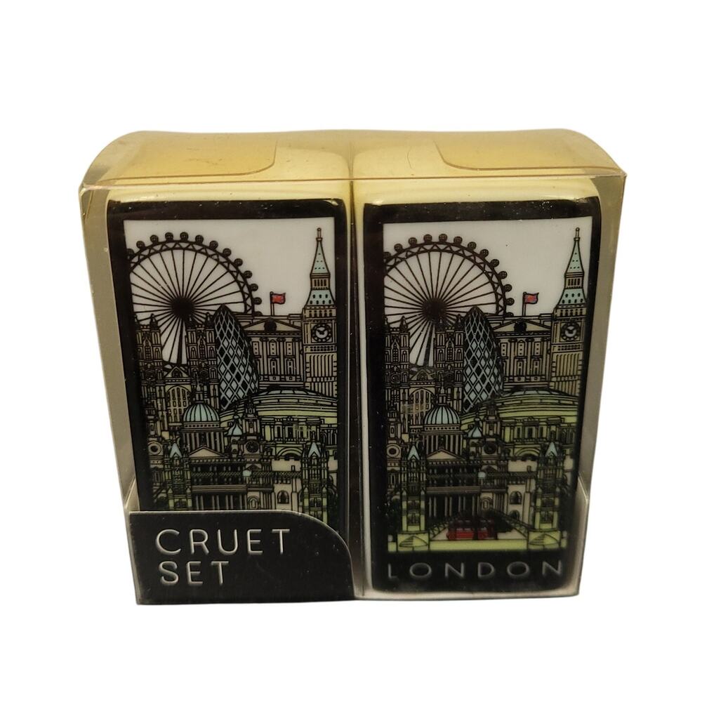 Vtg London Cityscape Cruet Set 9670 Salt Pepper Shakers Collectible Souvenir New